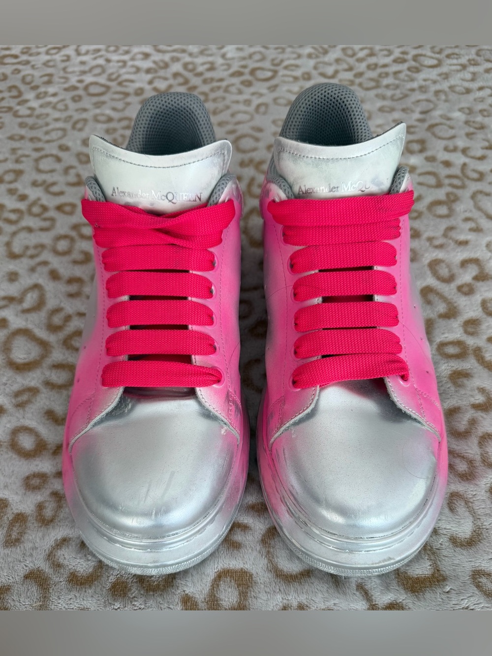 Alexander McQueen Silver & Hot Pink Low-Top Sneakers Men’s Size: 10 US / EU 43